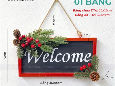 Bảng treo cửa giáng sinh Welcome viền Đỏ [Bằng gỗ] BANGTREO-NOEL-01